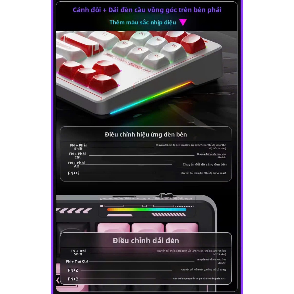 (NEW-SẴN)  LINGBAO  K87 / K87 PRO - Bàn phím cơ không dây - Mạch xuôi - LED RGB - Pin 8000 mAh | BigBuy360 - bigbuy360.vn