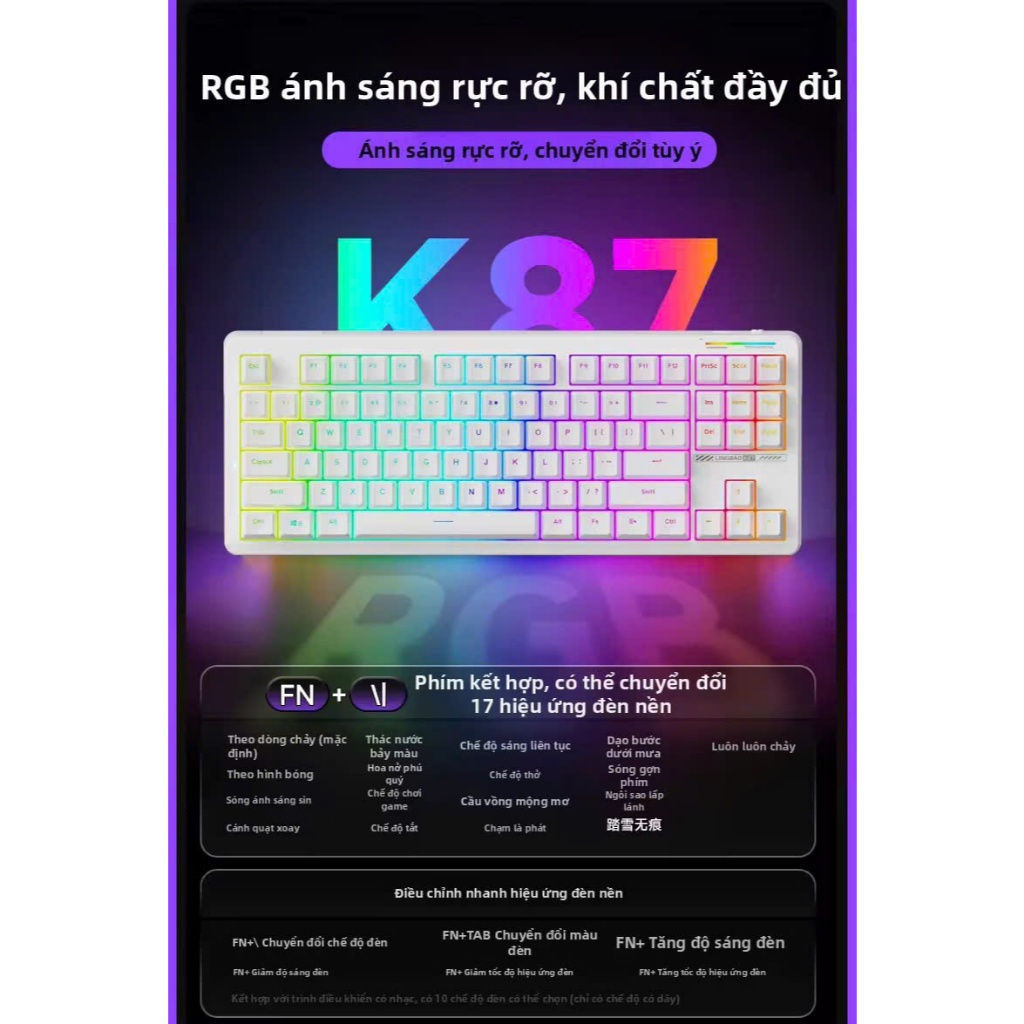 (NEW-SẴN)  LINGBAO  K87 / K87 PRO - Bàn phím cơ không dây - Mạch xuôi - LED RGB - Pin 8000 mAh | BigBuy360 - bigbuy360.vn