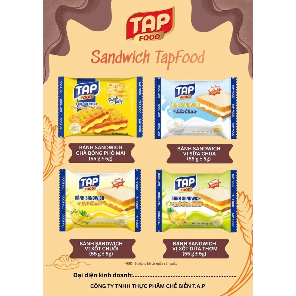 combo 10 gói bánh mì tươi sandwich  tapfood 55g