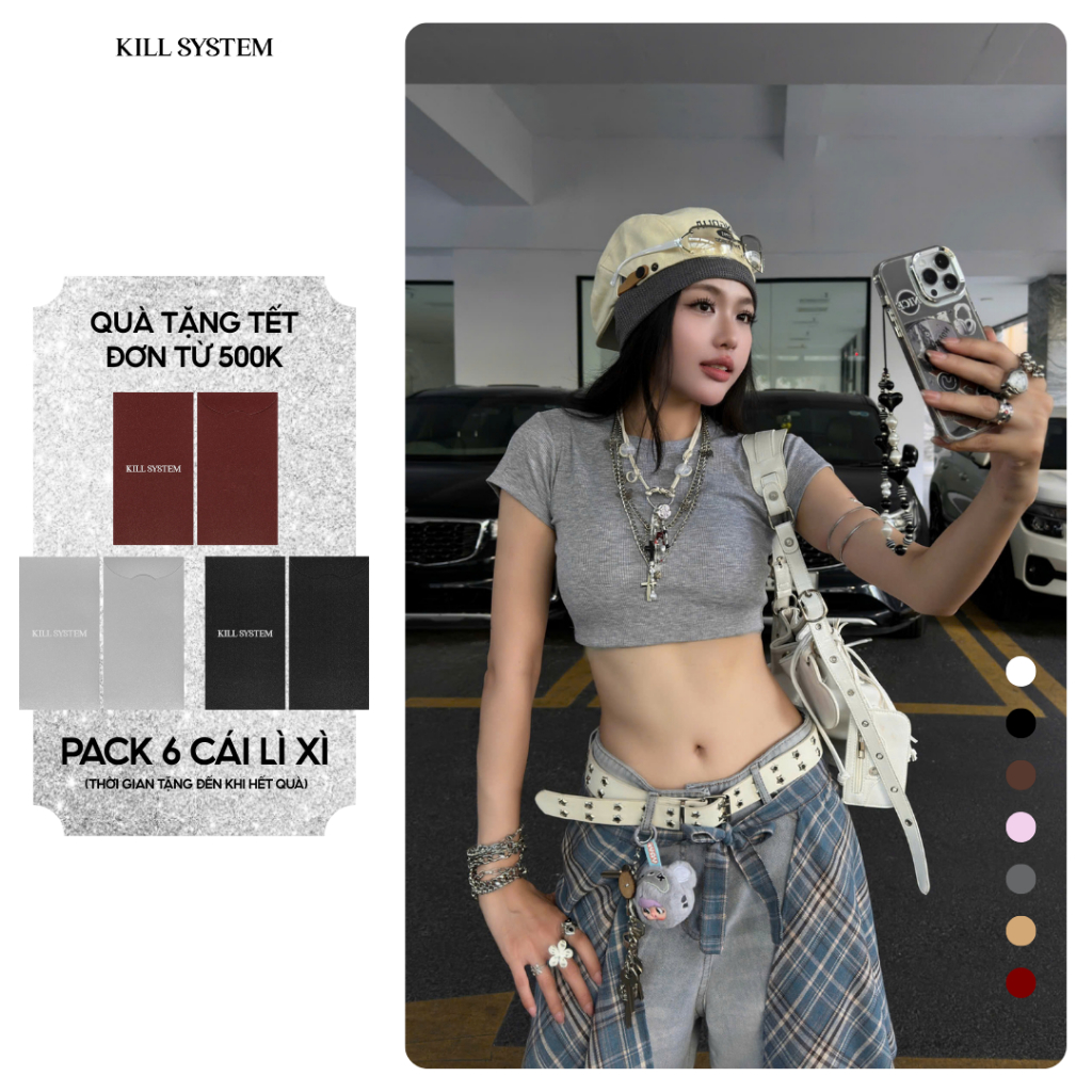 Áo croptop mỏng trơn ôm body chất tăm cotton SUNNII - 𝐊𝐈𝐋𝐋 𝐒𝐘𝐒𝐓𝐄𝐌 | BigBuy360 - bigbuy360.vn