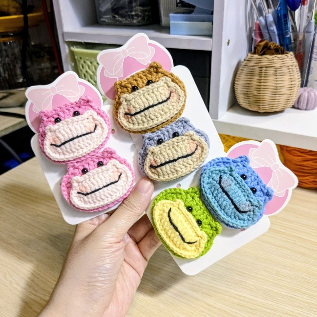 [Ảnh thật shop chụp] Kẹp tóc len handmade chú hà mã vui vẻ dành cho bạn gái