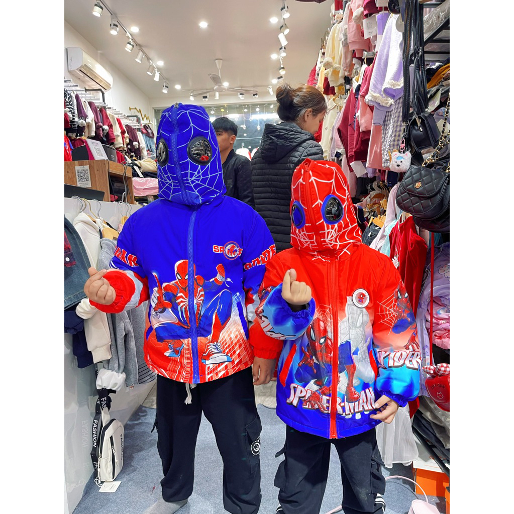 Áo khoác siêu nhân nhện lót nỉ nhung + kéo khoá kín đầu, áo gió siêu nhân nhện, áo khoác nhện kéo kh