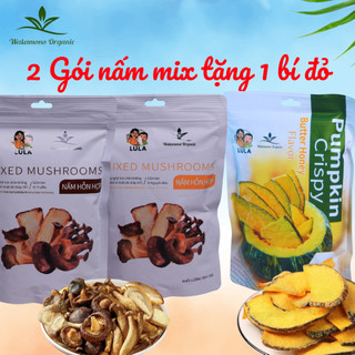 Combo 2 nấm mix Wakamono Organic (55g/gói) tặng 1 túi bí đỏ (40g/gói), ăn vặt healthy, giòn rụm từng miếng