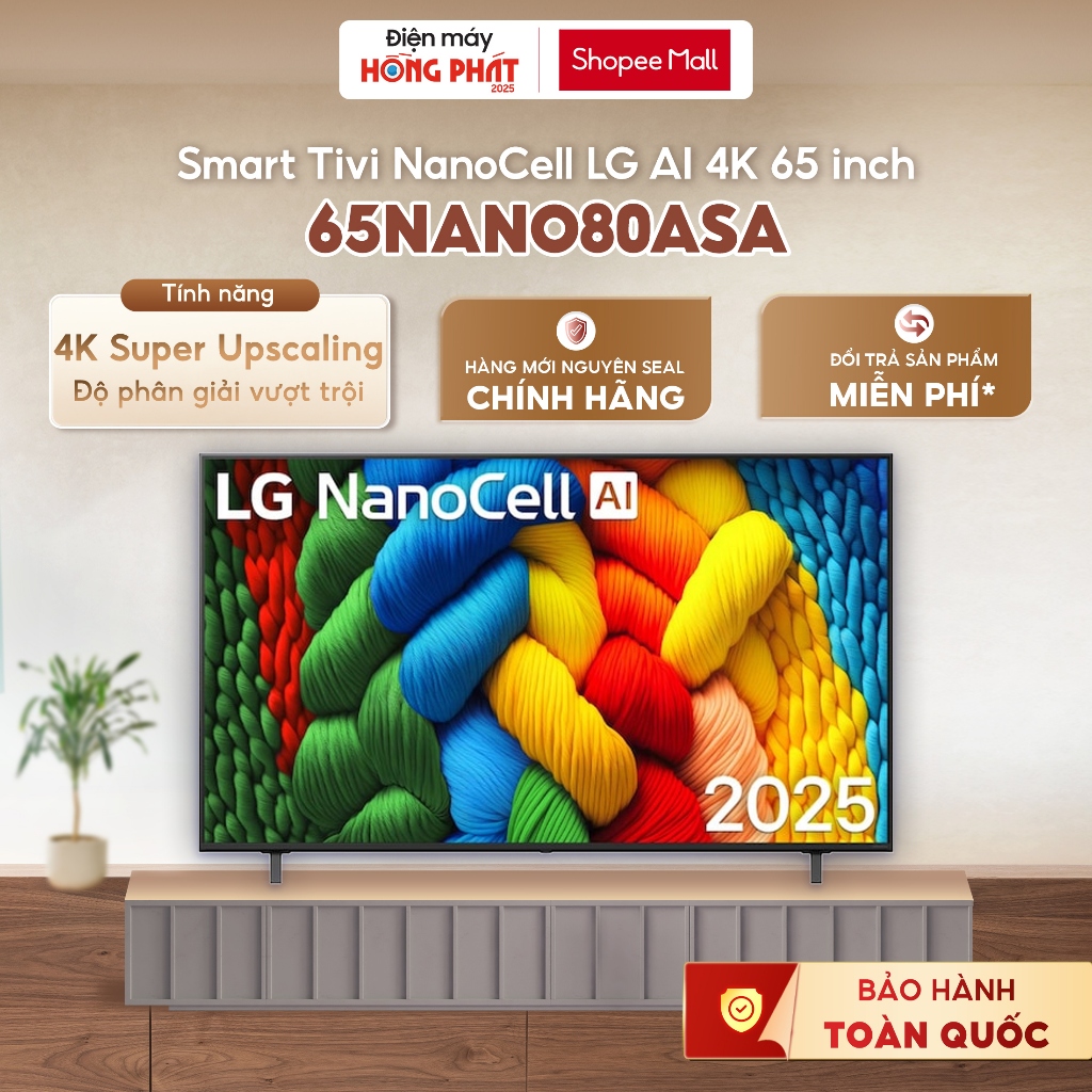 Smart Tivi LG AI 2025 NanoCell AI NANO80 65 inch 65NANO80ASA [GIAO TOÀN QUỐC]