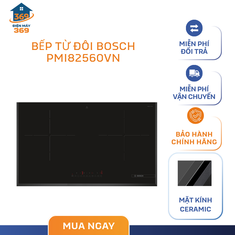 Bếp Từ Đôi Âm Bosch PMI82560VN & PMI8256EVN – Công Suất 2800W, Mặt Kính Ceramic Schott Ceran – SMC