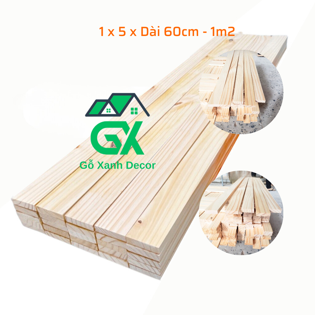 Thanh Nan Gỗ Thông Bào Sẵn 1cm x 5cm x Dài 60cm - 1m2, Gỗ Thông Xẻ Thanh Dùng Làm Nẹp Chỉ Decor, Diy