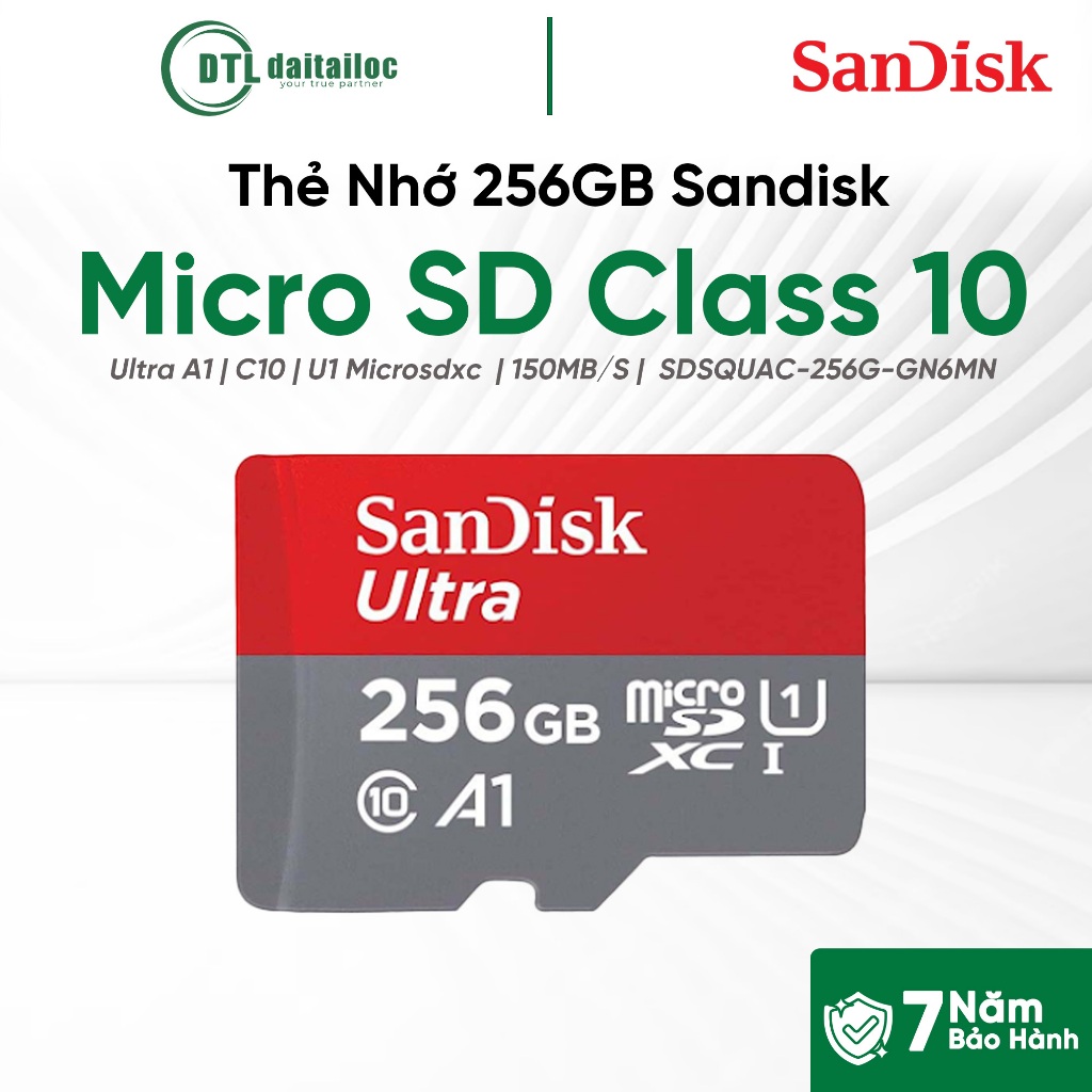 Thẻ Nhớ Sandisk 256gb Microsd Class10 (Ultra A,C10,U1 Microsdxc,150MB/S SDSQUAC-256G-GN6MN) | Chính 