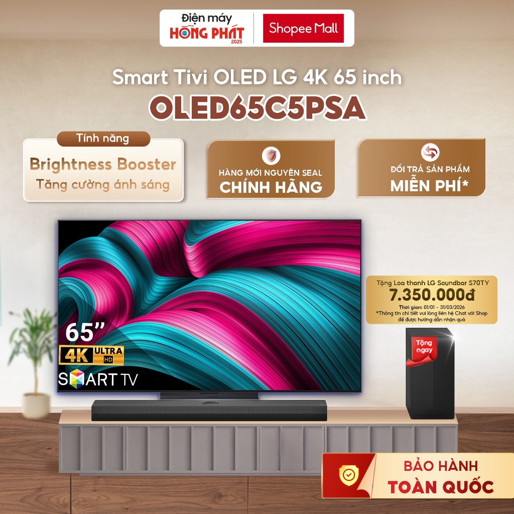 Smart Tivi LG 65 Inch OLED evo AI C5 4K 65C5PSA [Giao-Lắp HCM]