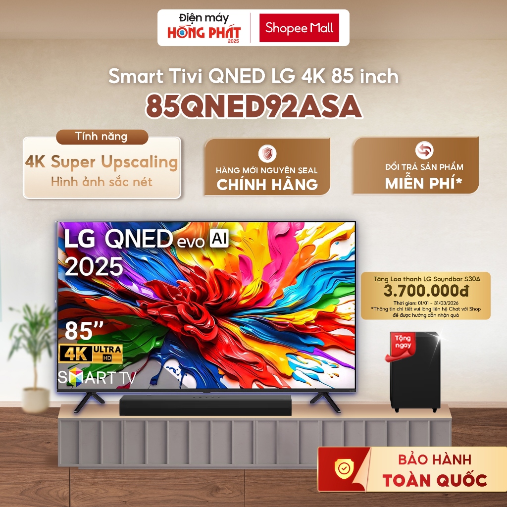 TiVi LG AI 2025 QNED Evo AI Mini LED 85QNED92ASA 85 Inch