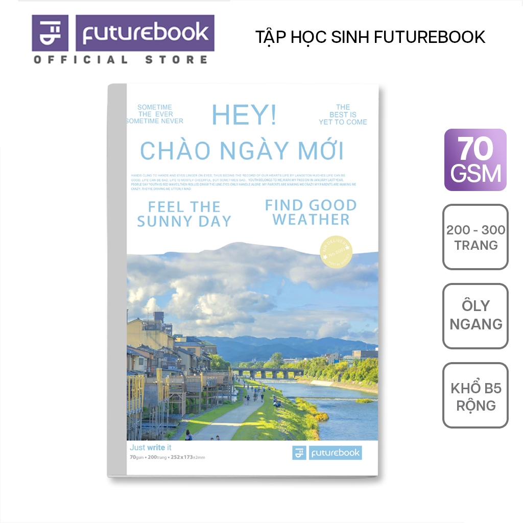Vở Ô Ly Ngang FUTUREBOOK B5 200 Trang 70GSM, Bìa Dập Vân, Lốc 5 Quyển