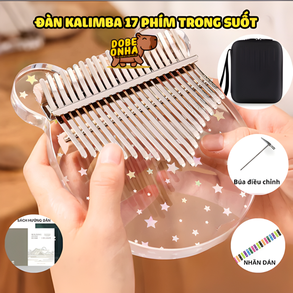 [SẴN]ĐÀN KALIMBA 17 PHÍM Khắc Sẵn Nốt, Đầy Đủ Phụ Kiện, Sách Hướng Dẫn Tự Học, Búa, Dán Phím, Khăn Lau, Dễ Sử Dụng