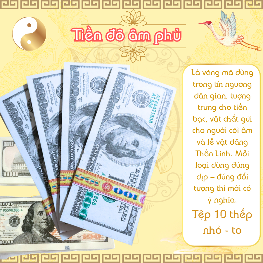 Tiền Vàng Mã Đô La Âm Phủ Cúng Thần Tài, Cầu May Mắn (Tệp 10 thếp nhỏ)