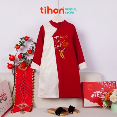 Áo dài bé trai TIHON cao cấp áo dài Tết truyền thống nhung phối gấm thêu chữ Tết AD0744051