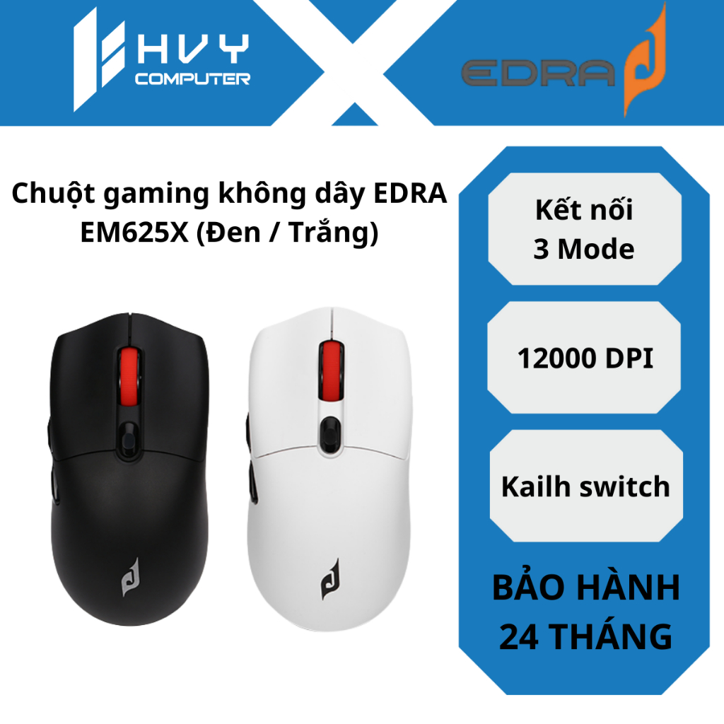Chuột gaming không dây EDRA EM625X (Đen / Trắng) - Hàng Chính Hãng