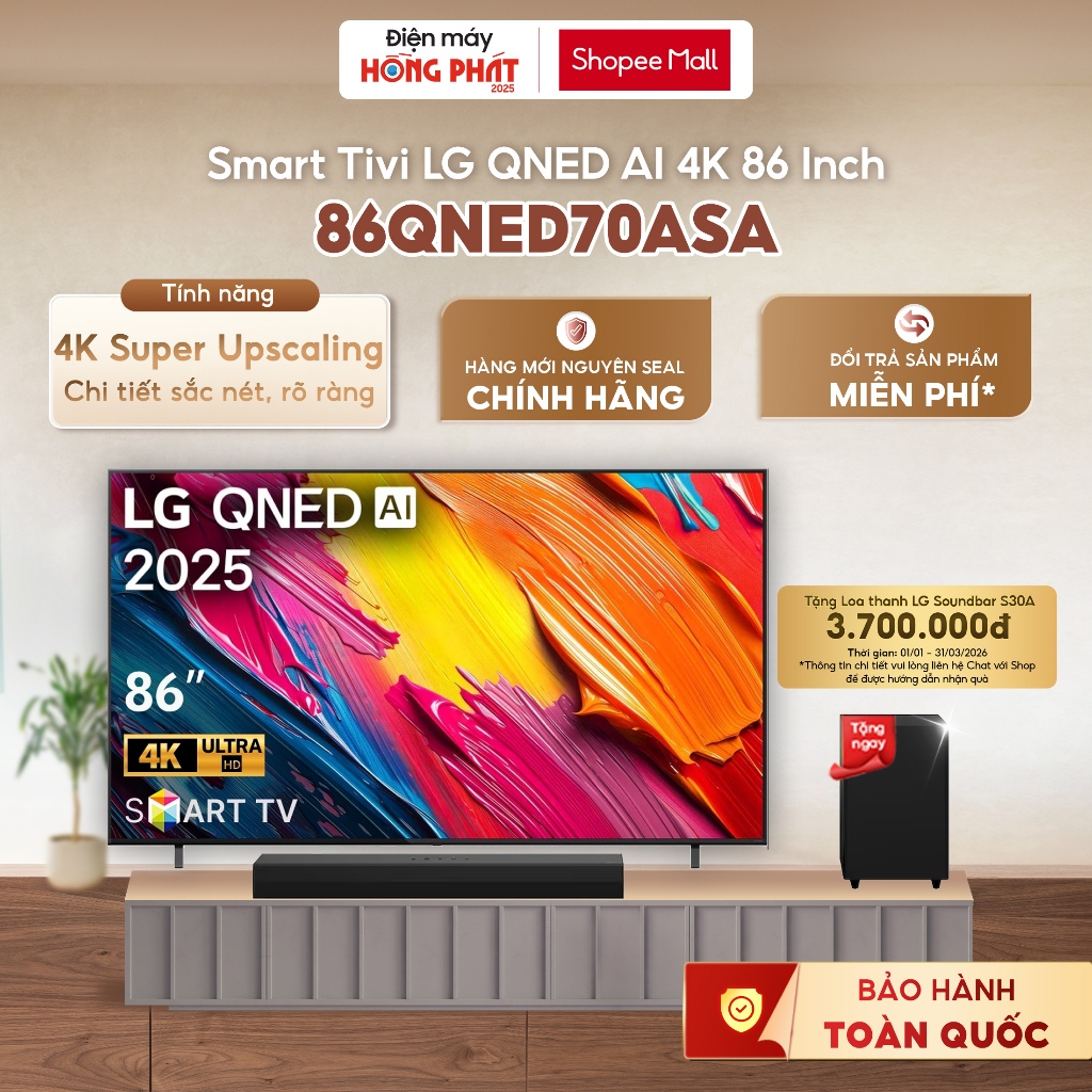 TiVi LG AI 2025 QNED AI 86QNED70ASA 86 Inch [Giao-Lắp HCM]