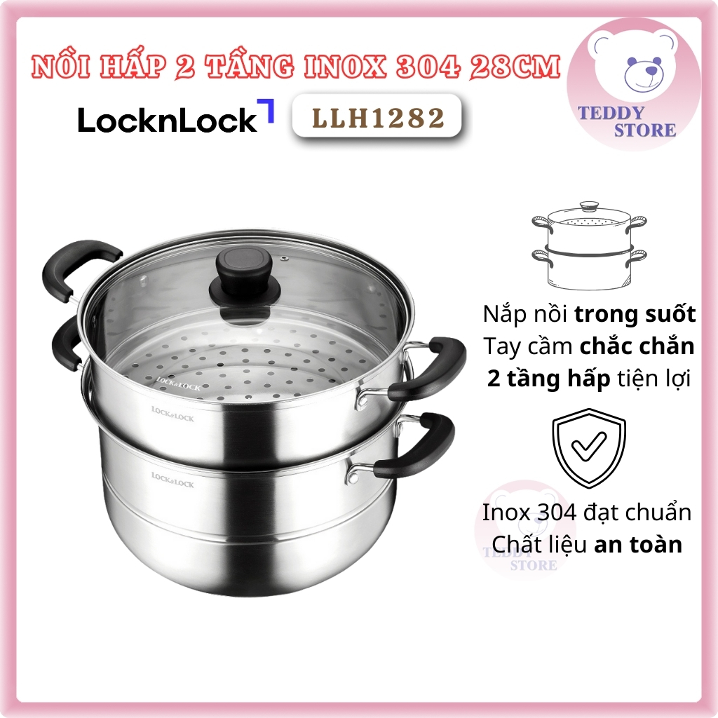 Bộ Nồi Hấp 2 Tầng Inox Lock&Lock LLH1282 đáy 28cm - Xửng Hấp 2 Tầng Locknlock, chõ đồ xôi ...
