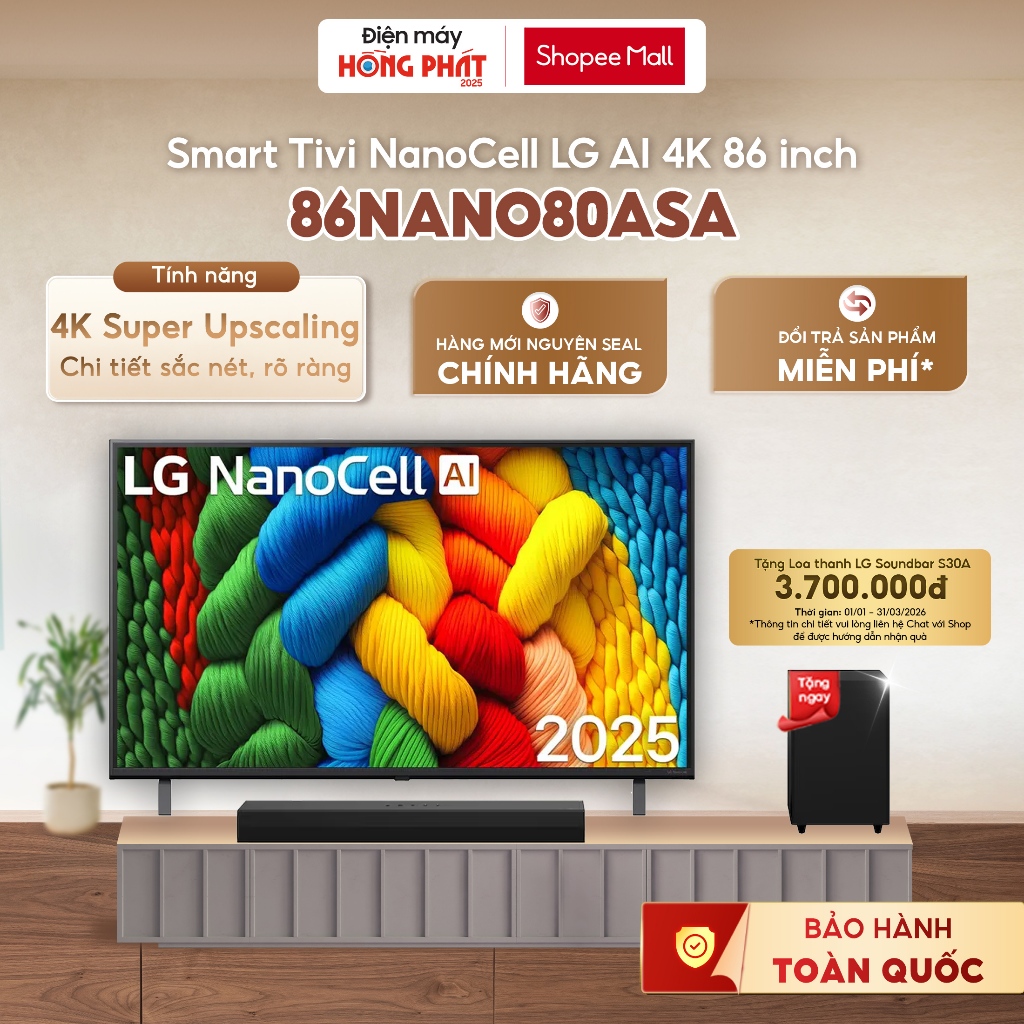 Smart Tivi NanoCell LG AI 4K 86 Inch - 86NANO80ASA [Giao-Lắp HCM]
