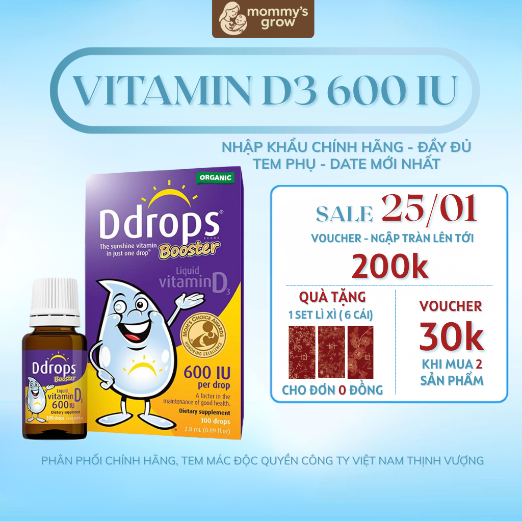 Vitamin D3 Baby Ddrops 400 IU 90 giọt Canada bổ sung vitamin d3 hỗ trợ phát triển cho bé