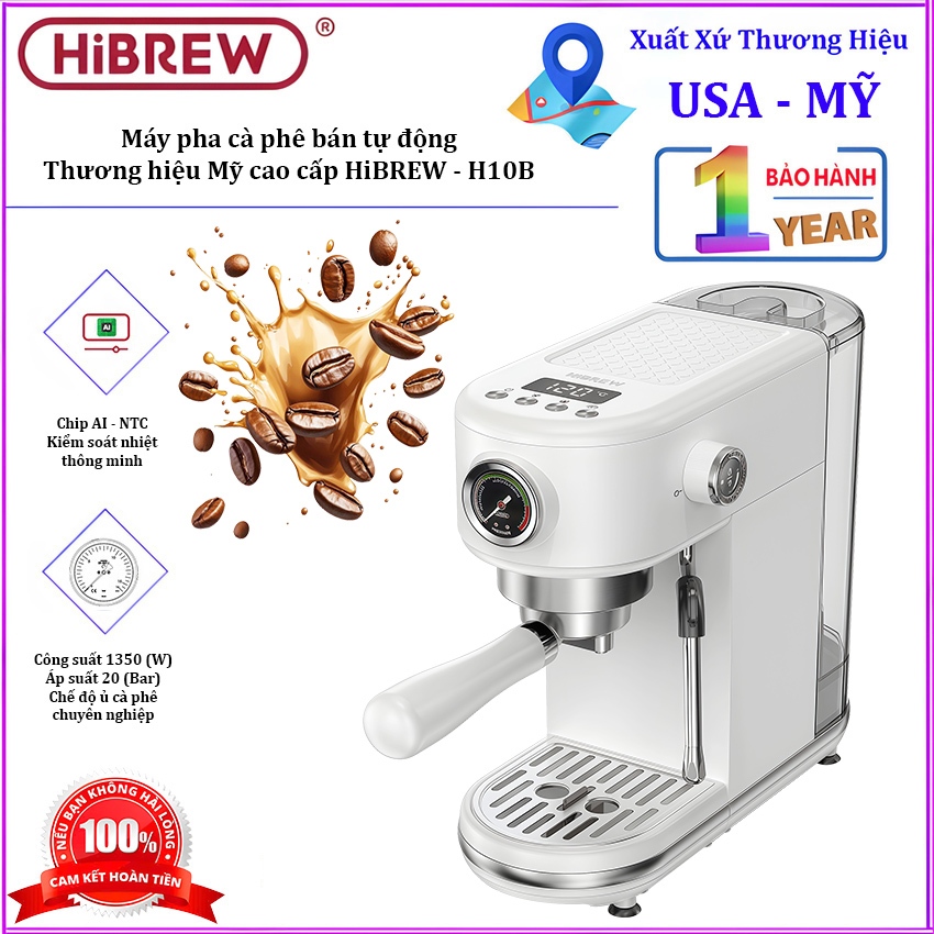 Máy pha cà phê bán tự động Espresso, Cappuccino, Latte. Thương hiệu Mỹ cao cấp HiBREW - H10B