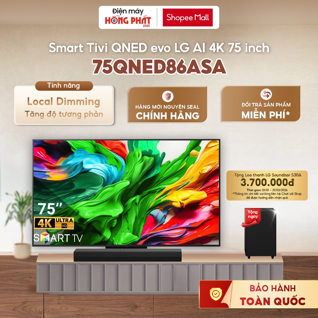 TV LG AI 2025 QNED evo AI Mini LED 75 inch 75QNED86ASA  [Giao-Lắp HCM]
