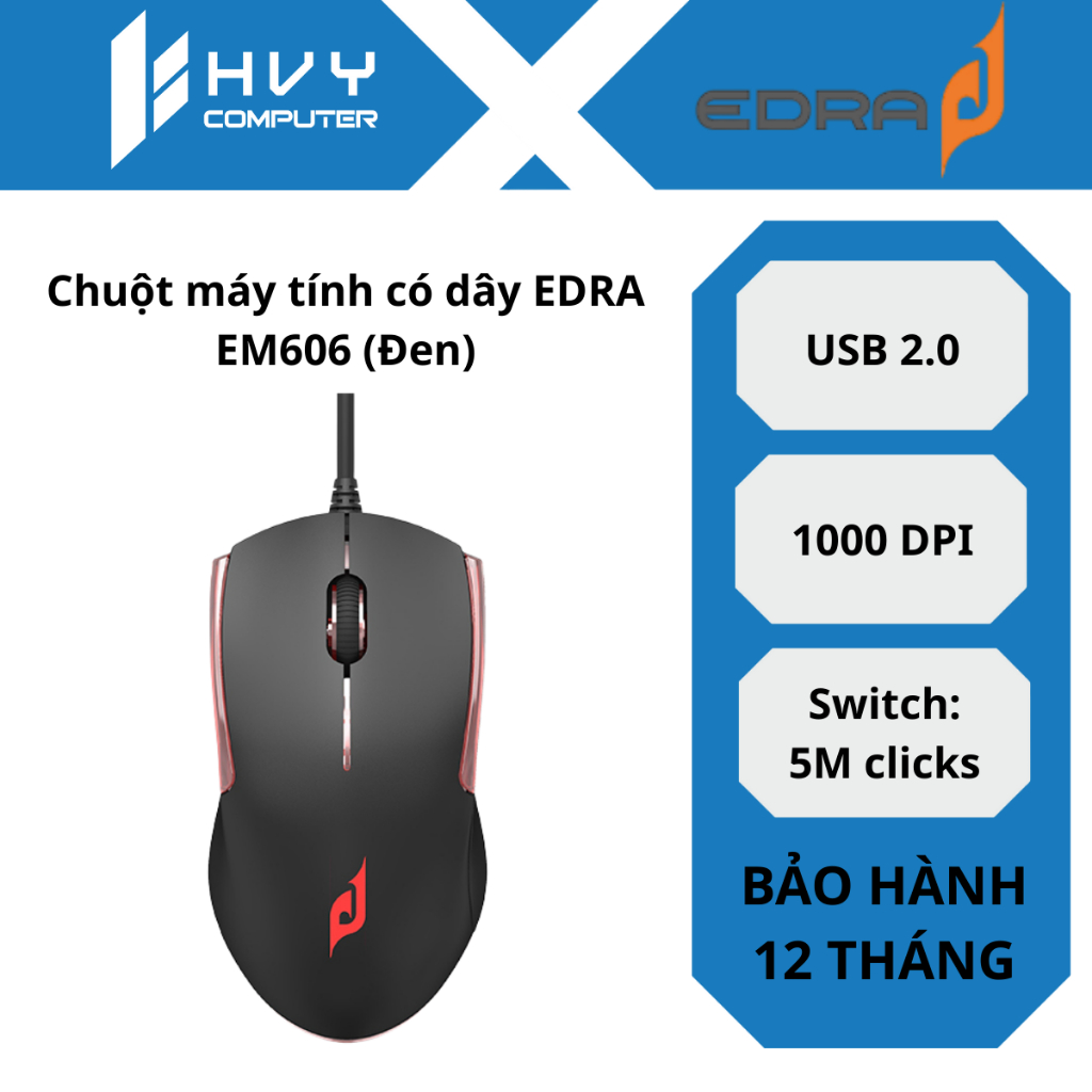 Chuột máy tính có dây EDRA EM606 (Đen) - Hàng Chính Hãng