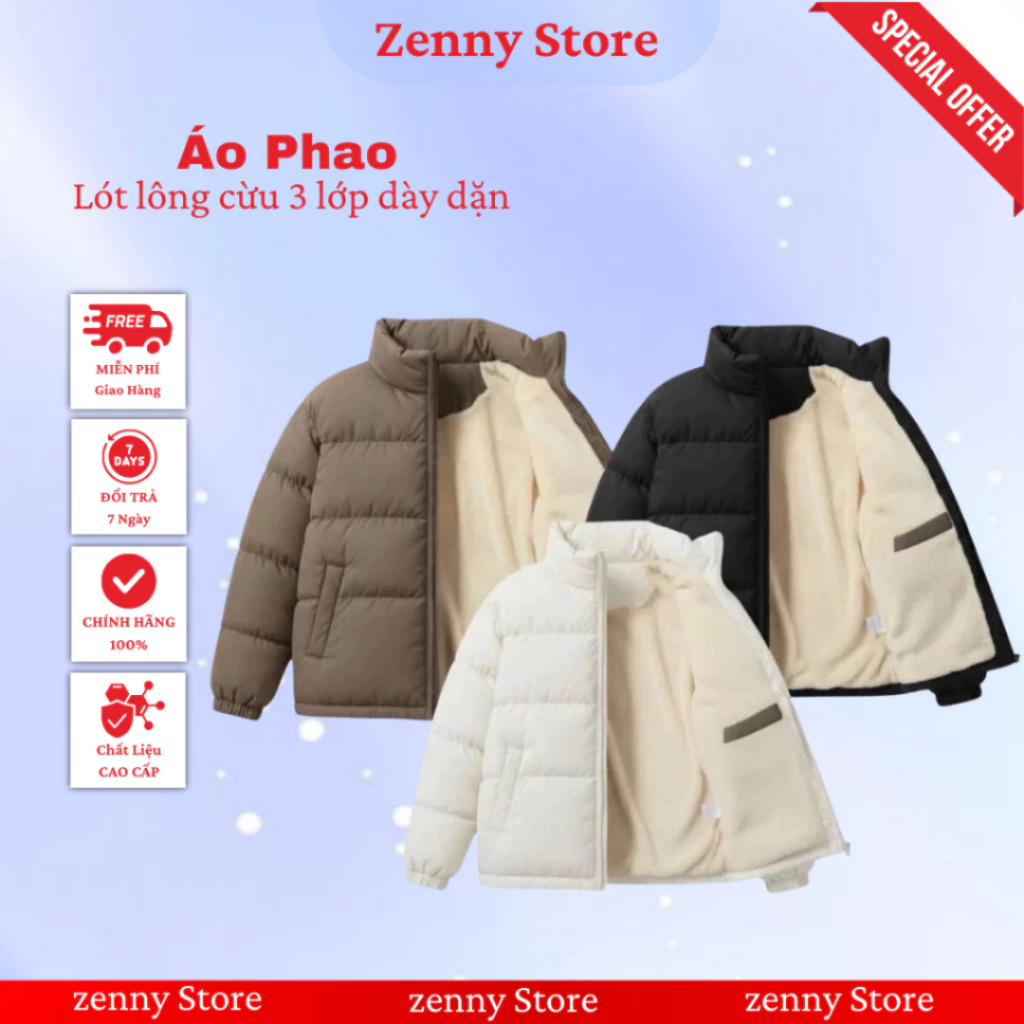 Áo khoác phao da ZENNY Lót Lông , thiết kế 3 lớp siêu ấm, lớp lông mềm mịn, dày dặn giúp giữ nhiệt h