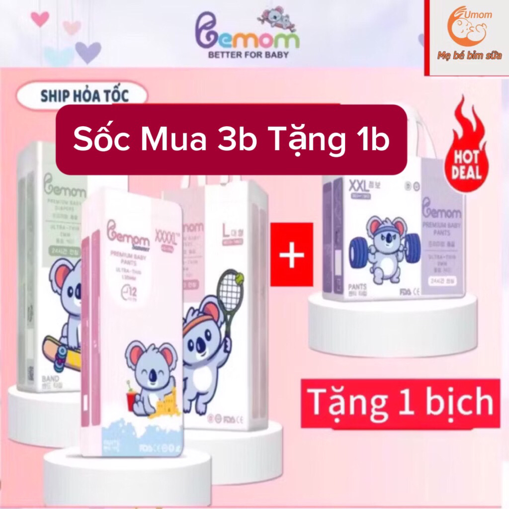 ( SỐC mua 4b tặng 1b) Bỉm BEMOM Dán/Quần Đủ Size S56/M48/L46/M44/L42/XL40/XXL38/3XL36