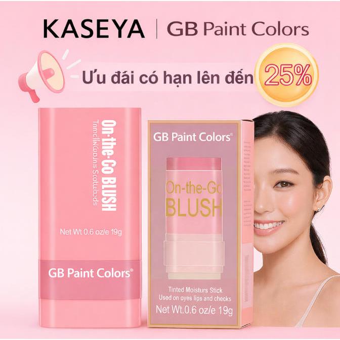 Phấn má hồng hai đầu kèm bông phấn dưỡng ẩm sáng bóng ba trong một má hồng phấn mắt son môi trang điểm tự nhiên
