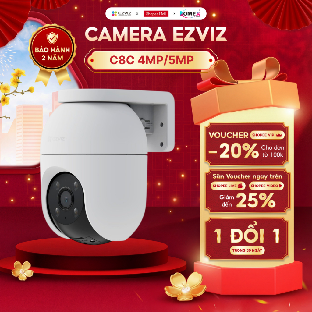 Camera Wifi Ngoài Trời Ezviz C8C 5MP Xoay 360 Phát Hiện Người Và Xe, Đàm Thoại 2 Chiều, Màu Đêm