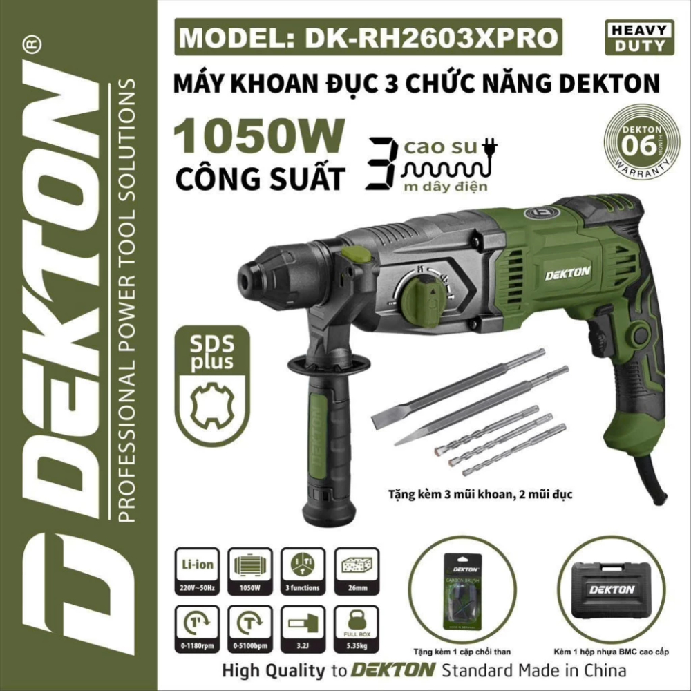 Máy khoan bê tông 3 chức năng Dekton DK-RH2603PRO