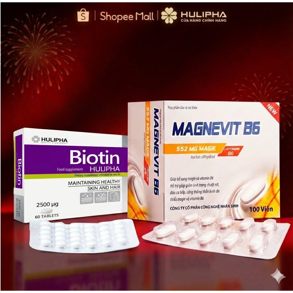 [COMBO TIẾT KIỆM] Viên Uống Biotin & Magie B6 HULIPHA - Hỗ Trợ Mọc Tóc, Đẹp Da, Giảm Stress, Ngủ Ngo
