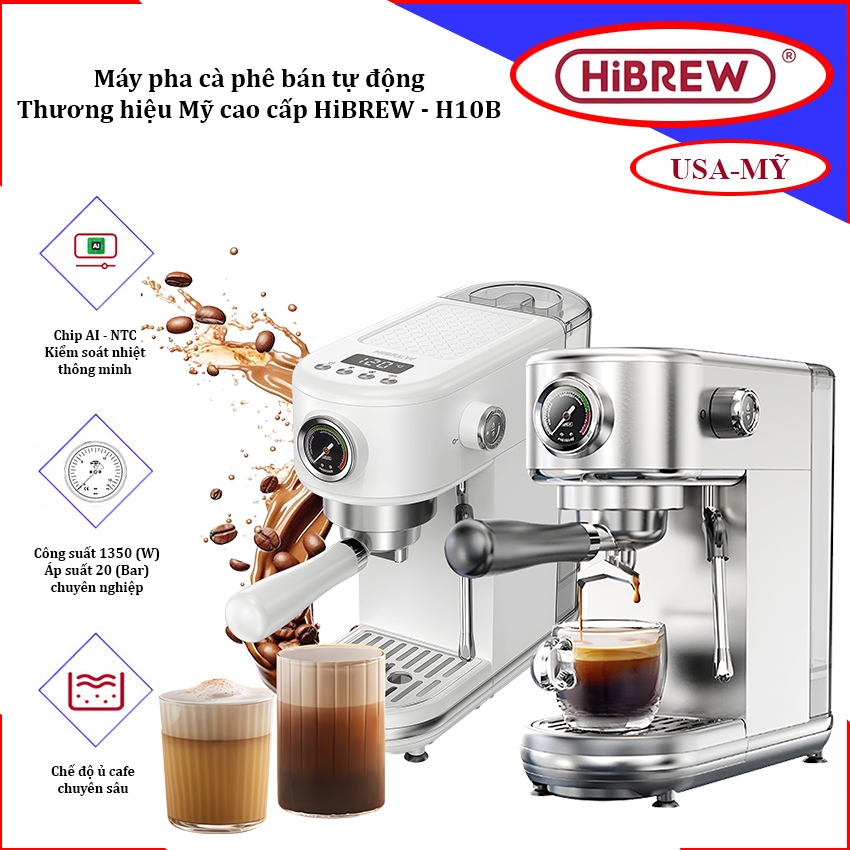 Máy Pha Cà Phê HiBREW H10B Pha Espresso, Cappuccino, Latte - Áp Suất 20 Bar - Bảo Hành 1 Năm