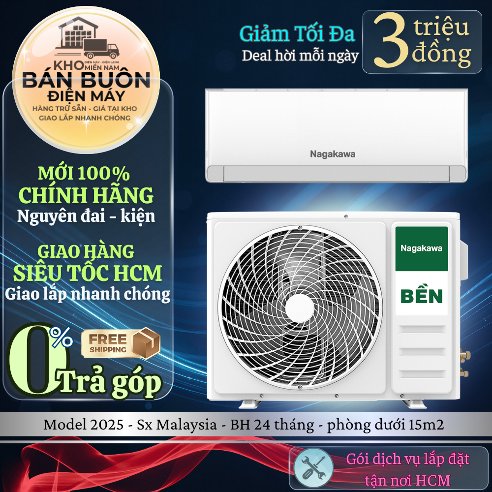 NIS-C09R2U51 Máy lạnh Nagakawa 1HP Inverter gas R32, dàn đồng, tiết kiệm điện NIS-C09R2U51