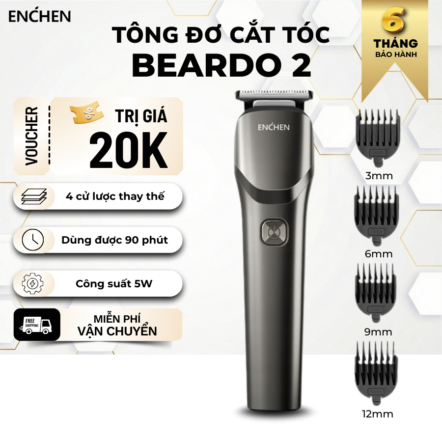 Tông Đơ Cắt Tóc Enchen Beardo 2 | Tặng kèm 4 cử lược, Dùng liên tục 90 phút, Cắt tỉa lông chó mèo