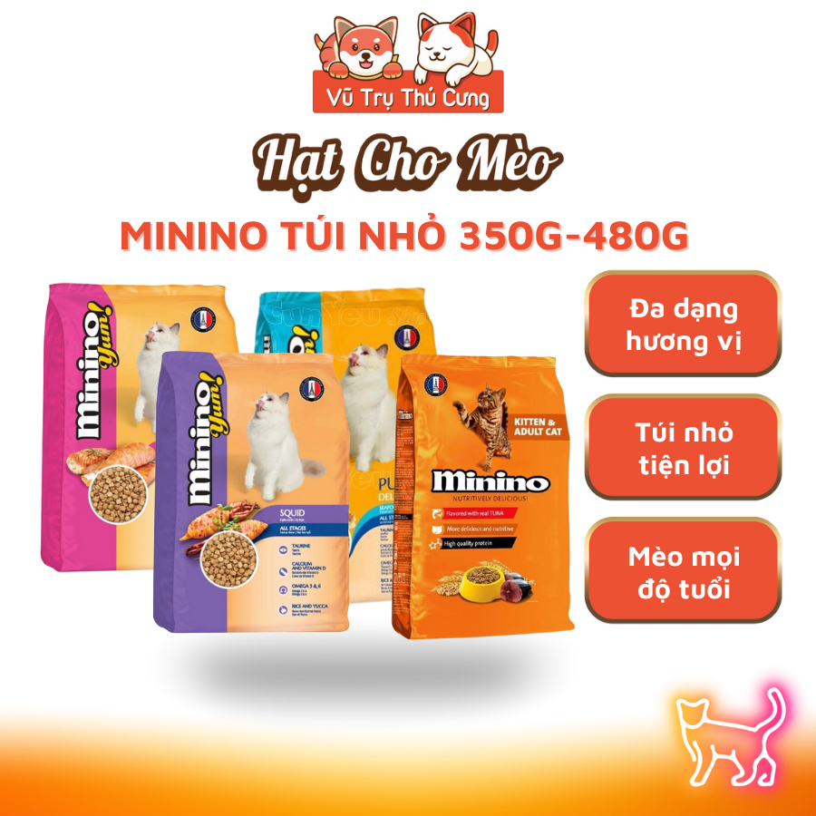 Thức Ăn Hạt Minino Dành Cho Mèo Kén Ăn, Hương Vị Đa Dạng