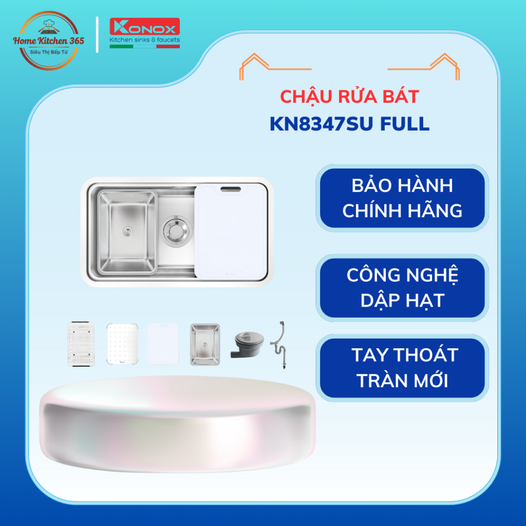 Chậu Rửa Chén Konox KN8347SU Undermount Sink - Inox 304 Dày Cao Cấp, 2 Hộc Âm Bàn Sang Trọng
