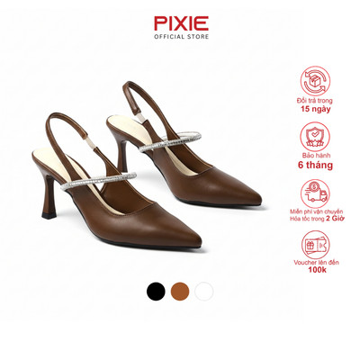 [XẢ KHO] Giày Cao Gót Slingback 7cm Quai Ngang Dây Đá Pixie H385