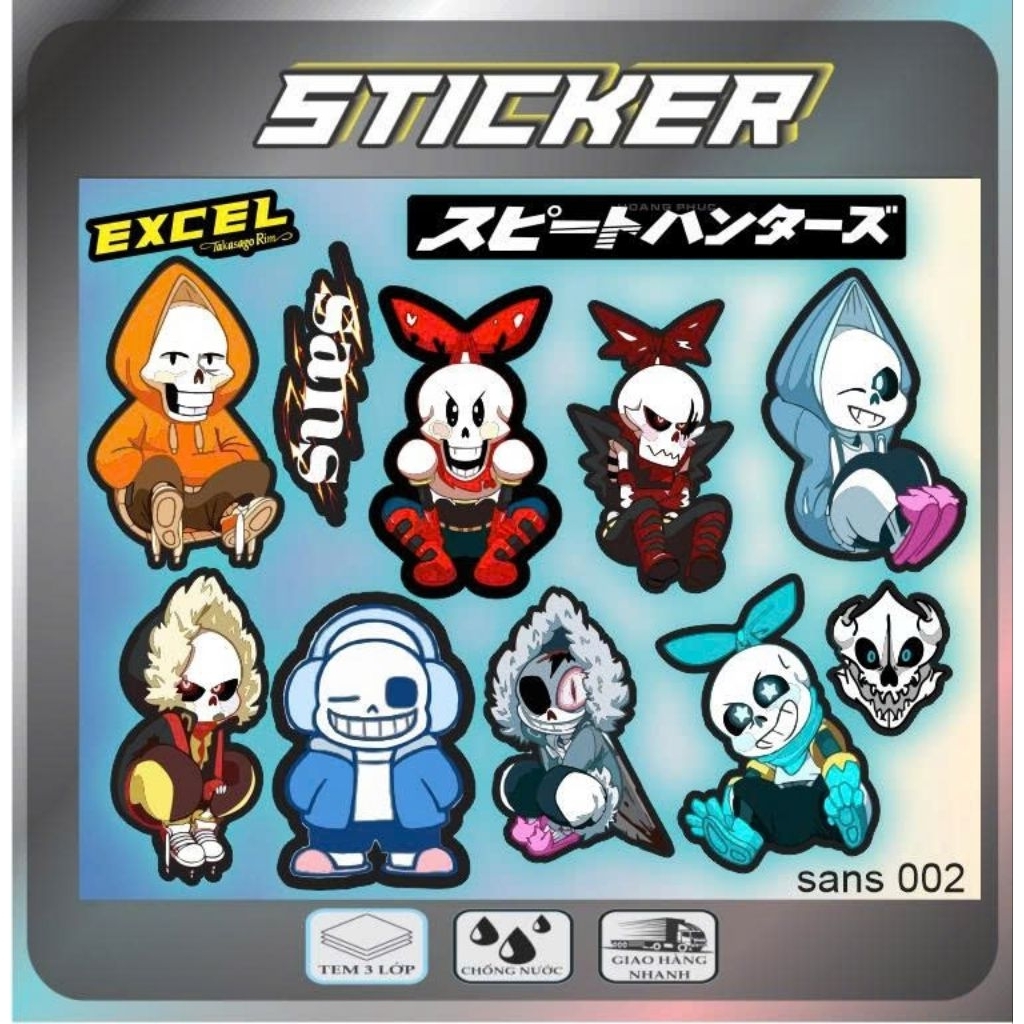 Sticker Sans Chibi Anime – Bộ Sticker Sans 002 – Decal Dán Xe, Laptop, Mũ Bảo Hiểm Chống Nước(sans00