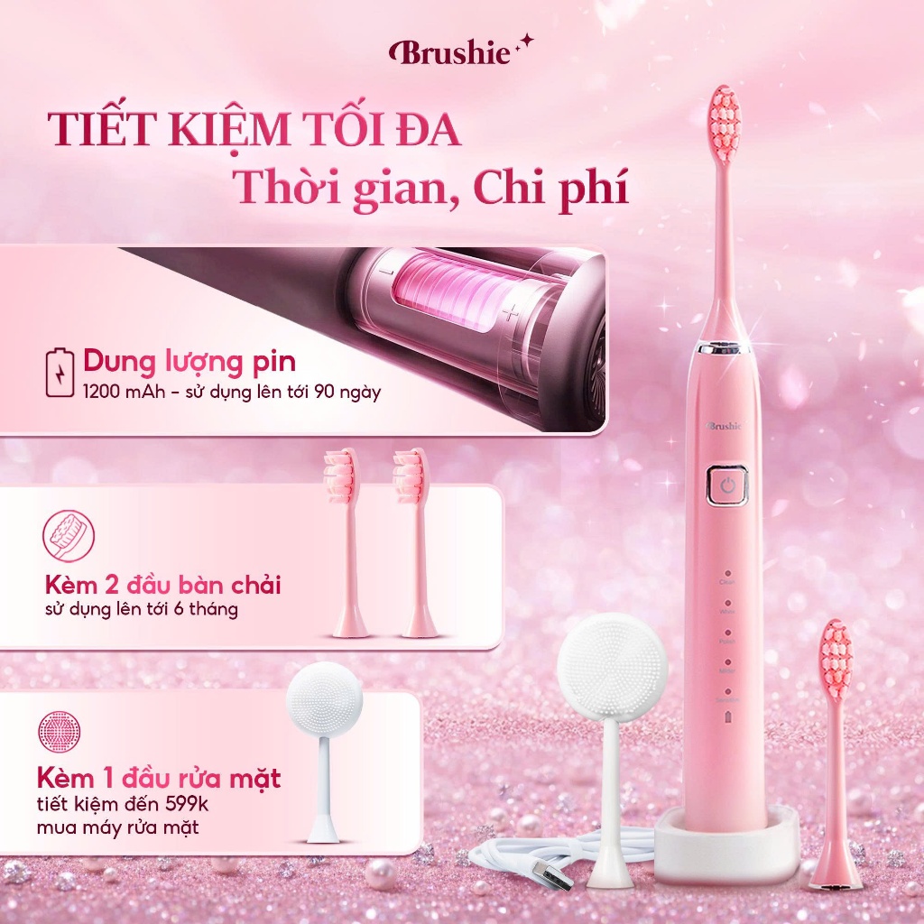 [GIÁ 615K LIVE SHOP] Bàn Chải Điện Brushie Ultra Lông Mềm, Tích Hợp Máy Rửa Mặt, Set Quà Tặng Cho Nữ, Quà Sinh Nhật LIS | BigBuy360 - bigbuy360.vn