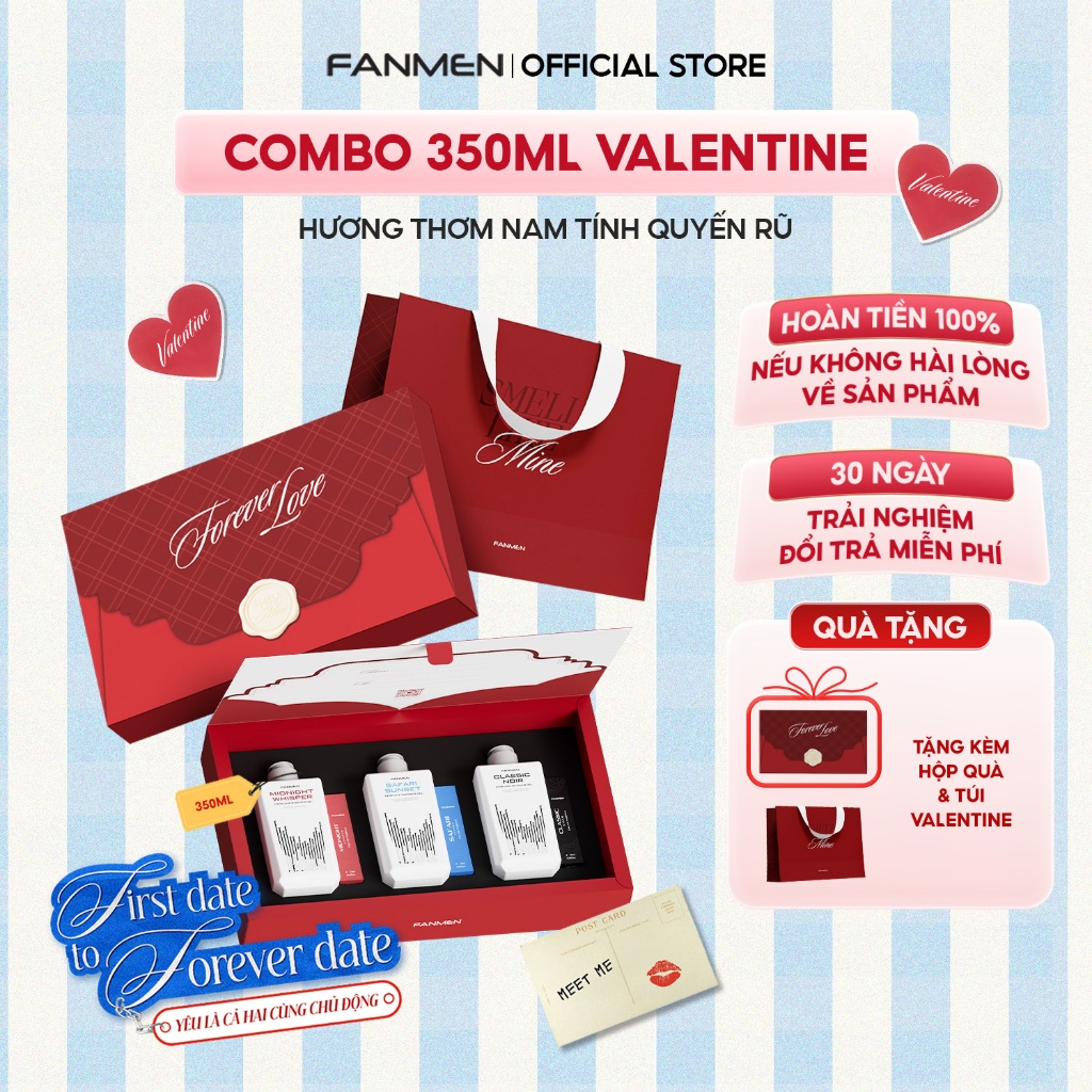 [Combo Quà Tặng Valentine] Bộ 3 Sữa tắm hương nước hoa Fanmen làm sạch sâu 350ml & 3 nước hoa Fanmen