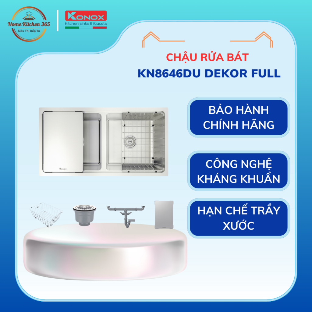 Chậu Rửa Bát Konox KN8646DU Dekor Undermount Sink - Chậu Rửa Inox 304 Cao Cấp 2 Hộc Lắp Âm Bàn Tiện 
