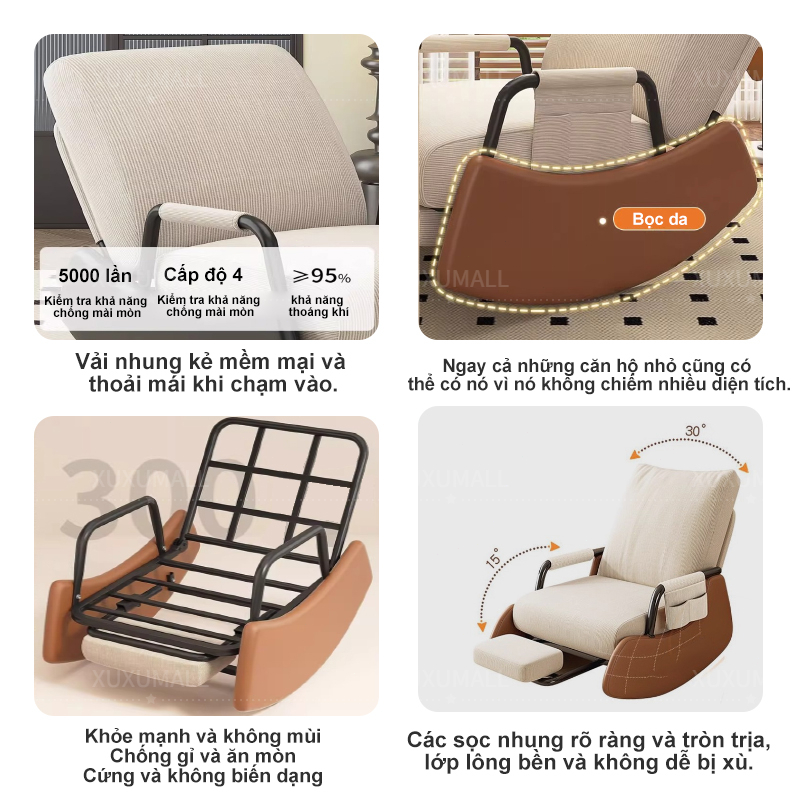 XUXU ghế bập bênh thư giãn gấp gọn hiện đại có bàn đạp Phù Hợp Phòng Khách Đọc Sách Làm Việc | BigBuy360 - bigbuy360.vn