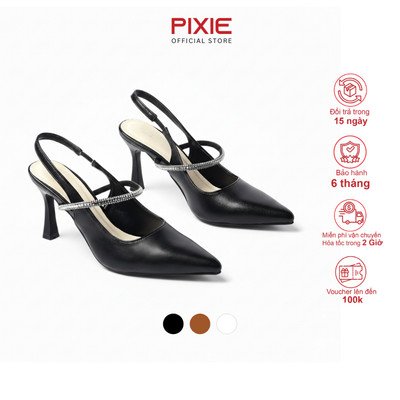 [XẢ KHO] Giày Cao Gót Slingback Mũi Nhọn Quai Ngang Đính Đá Gót Cao 7cm Pixie H385