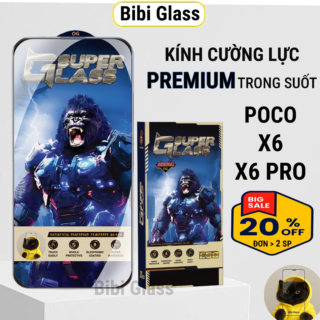 Kính cường lực Poco X6 Pro , X6 5G premium trong suốt miếng dán bảo vệ màn hình điện thoại BIBI GLAS