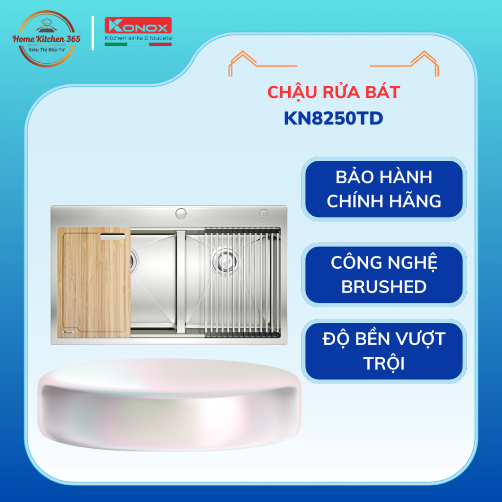 Chậu Rửa Bát Konox Workstation Topmount Sink KN8250TD - Chậu Rửa Đá Granite 2 Hộc Có Bàn Tiện Lợi