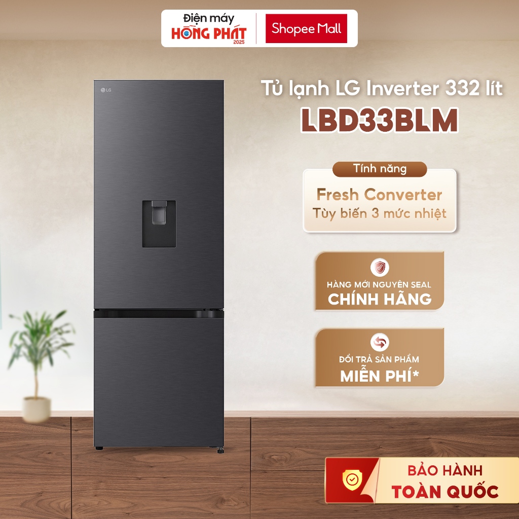 Tủ Lạnh LG Ngăn Đá Dưới Màu Đen 332L LBD33BLM - Không Gian Tủ Lạnh Rộng Rãi [FREESHIP HCM]