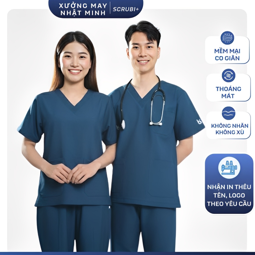 Bộ scrubs cổ tim COTTON lạnh hàn Cao Cấp , điều dưỡng,đồng phục spa, phòng khám, Nhật Minh SPA