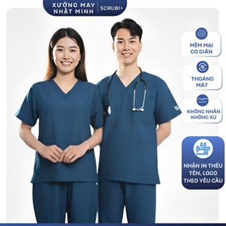 Bộ scrubs cổ tim COTTON lạnh hàn Cao Cấp , điều dưỡng,đồng phục spa, phòng khám, Nhật Minh SPA