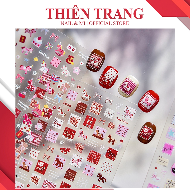 Sticker Ngựa Táo Retro 5D Nổi - Miếng dán móng, design móng nail hình ngựa mix táo retro 5D - Hình d
