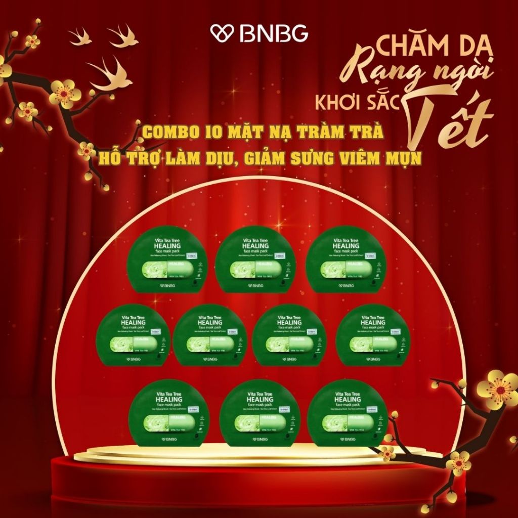 (KOL) Combo 10 Mặt Nạ BNBG Tràm Trà Hỗ Trợ Làm Dịu, Giảm Sưng Viêm Mụn BNBG Vita Tea Tree Healing Fa